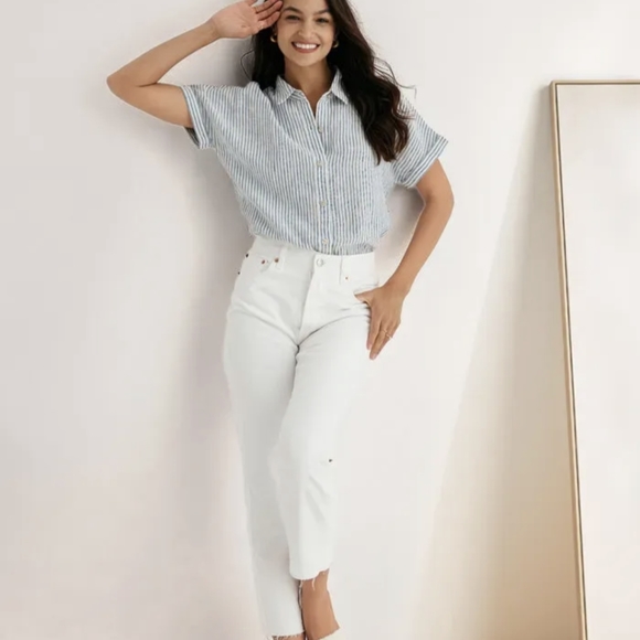 Thread & Supply Striped Linen Button Down NWOT - Picture 1 of 8